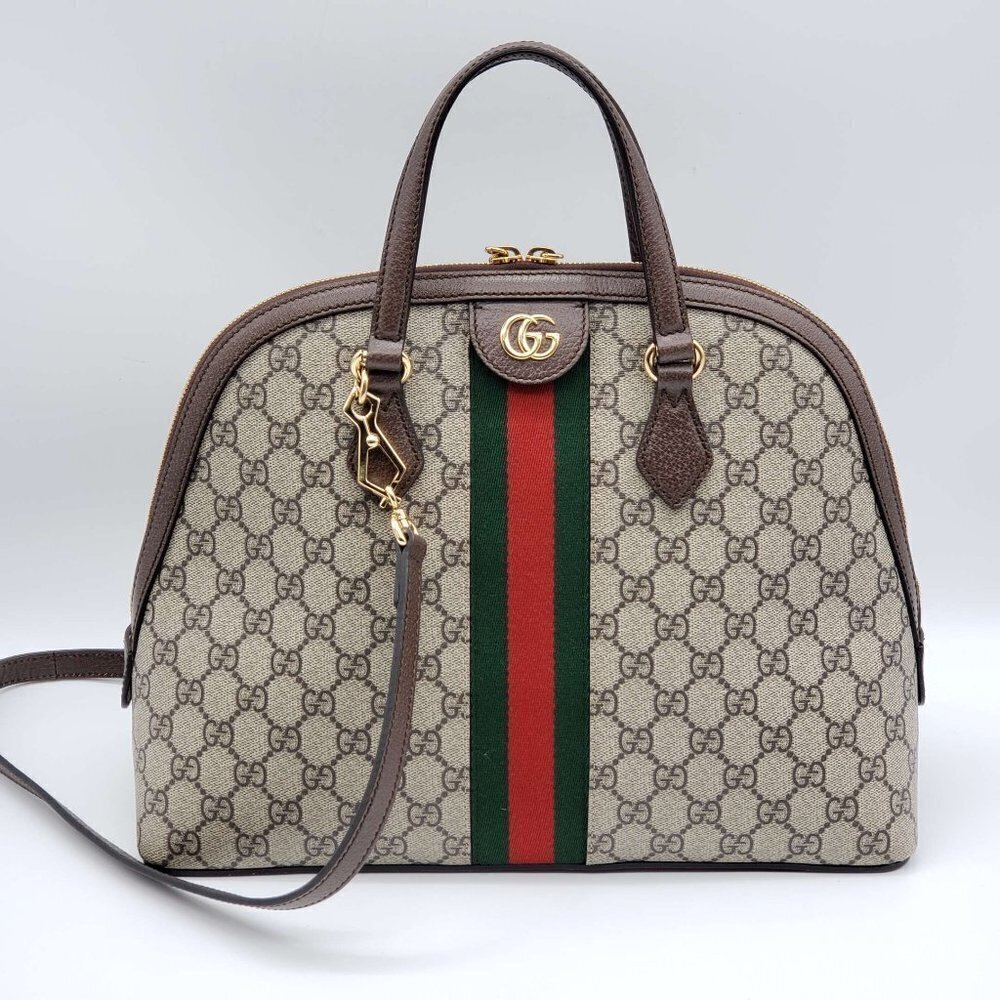 Authentic Gucci Ophidia GG Supreme Dome Web Stripe Top Handle Crossbody Bag
